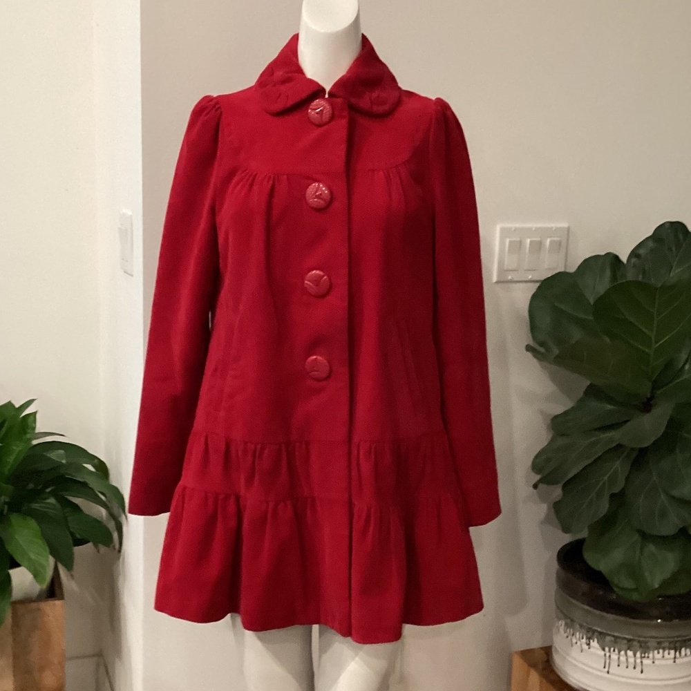 ELEVENSES RED LIGHT TRENCH SOFT AND COZY RUFFLED COAT SIZE 2